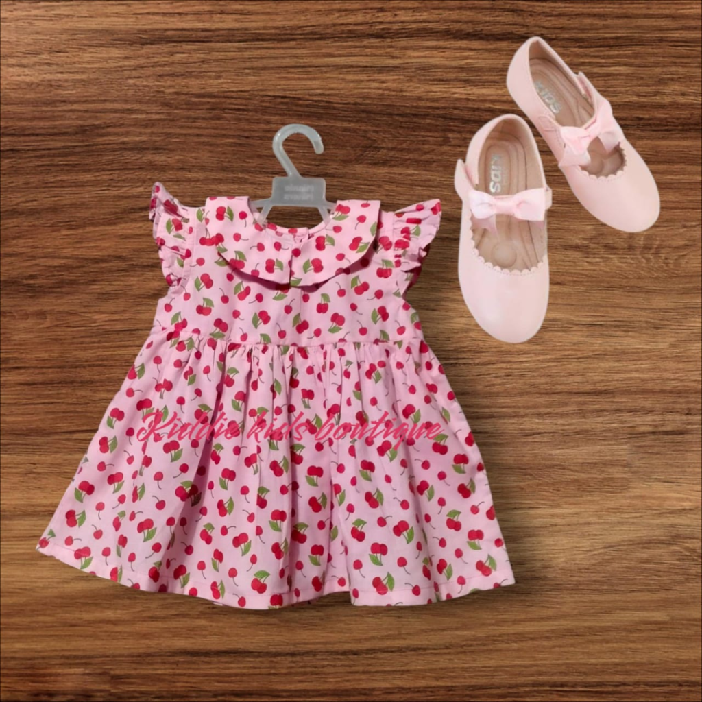 buy pink cherry frock for girls