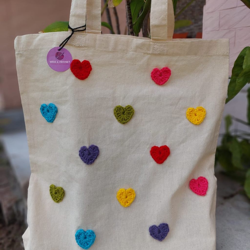 buy Rainbow hearts tote bag in lahore