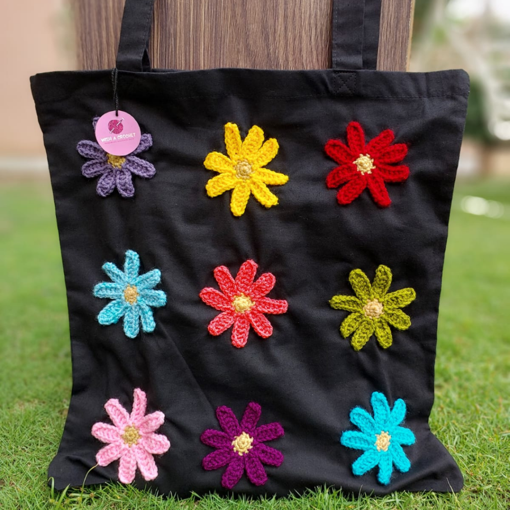 Rainbow Daisy Tote Bag Lahore in Black color