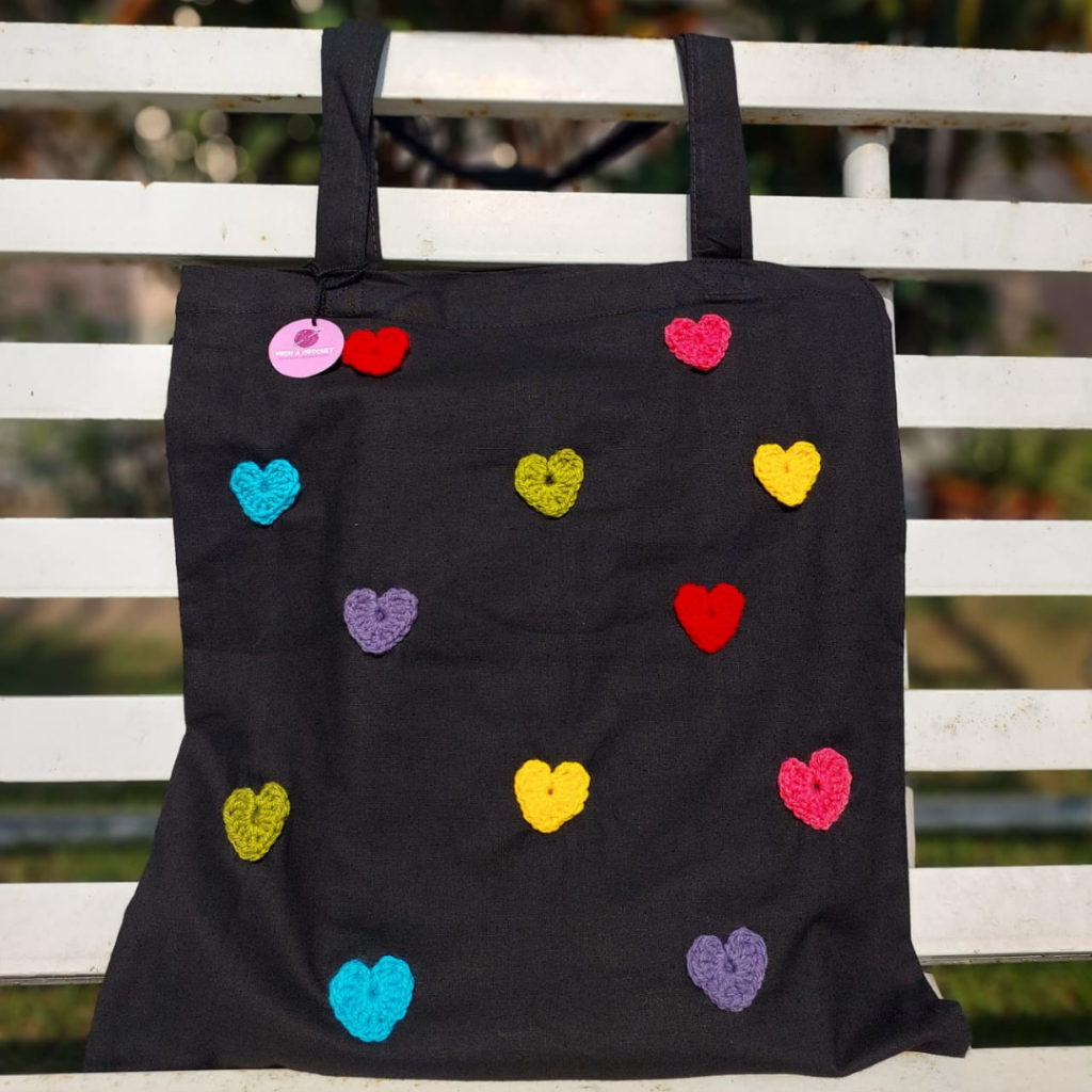 Buy Rainbow Hearts Tote Bag Black Color