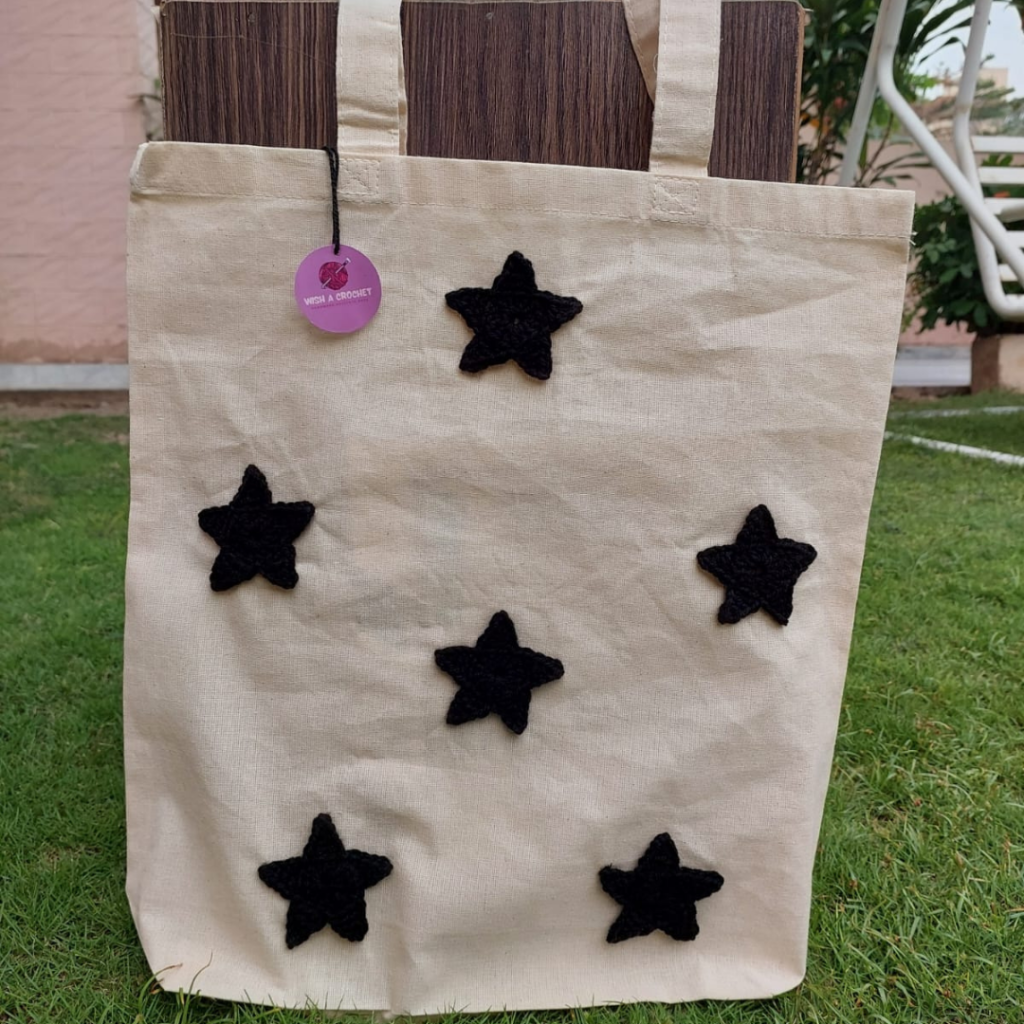 Buy Star Tote Bag Crochet in white color lahore