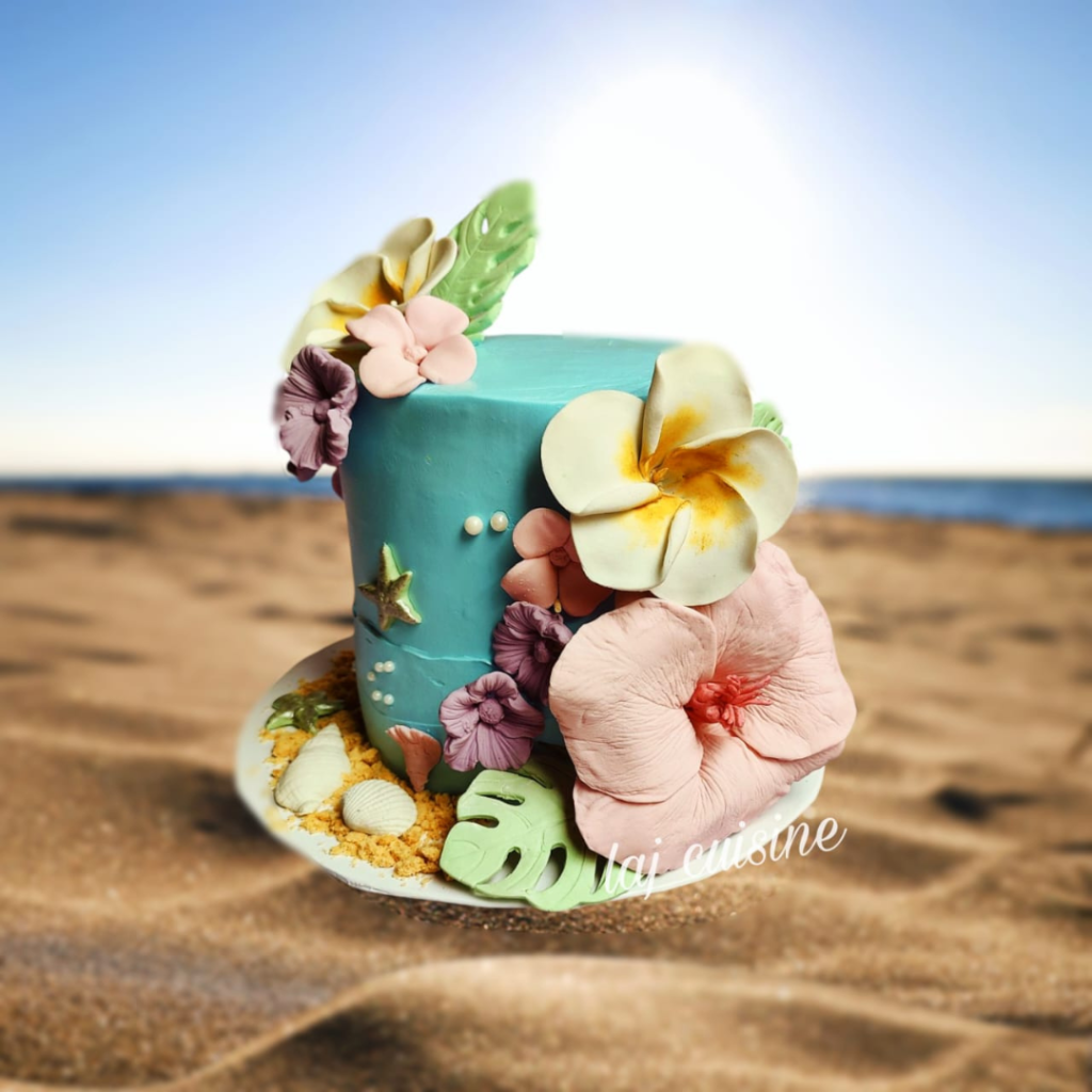 Fresh cream cake with fondant flowers