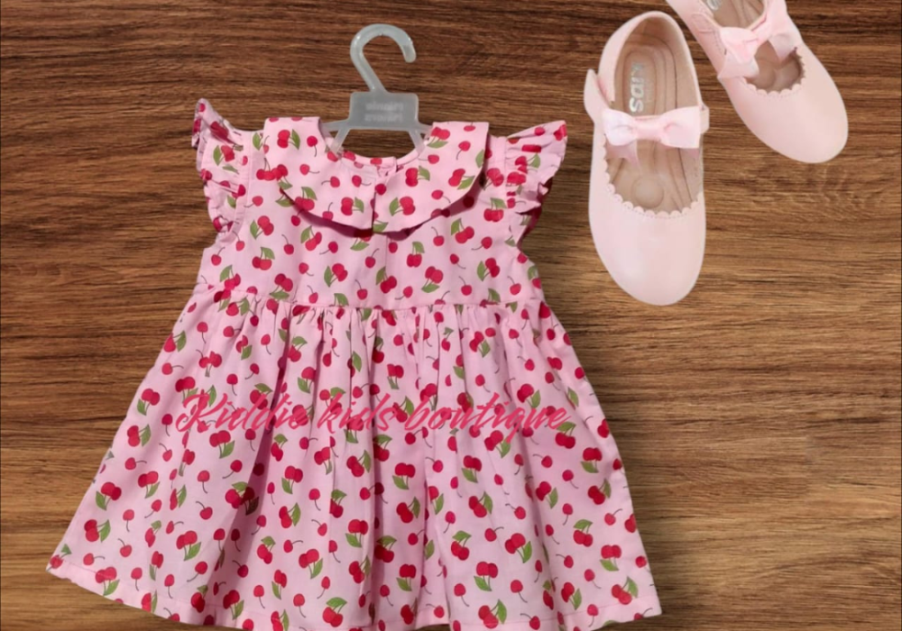 buy pink cherry frock for girls